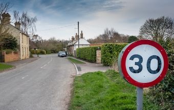 30mphj speed limit sign at entrance to English village